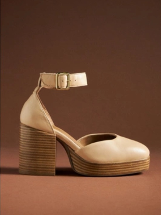 Seychelles Shoes - Seychelles Gleaming Heels Tan Ankle-Strap Platform Pumps | Size 10